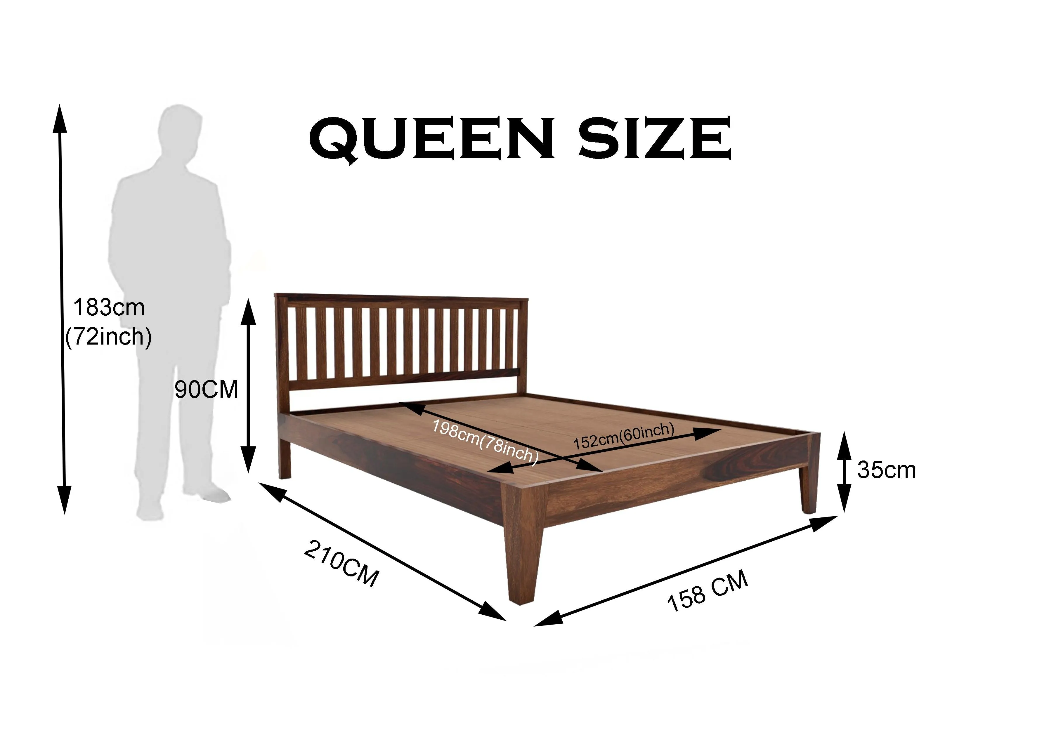 SUPAN BED QUEEN Sheesham Wood (Honey Finish)