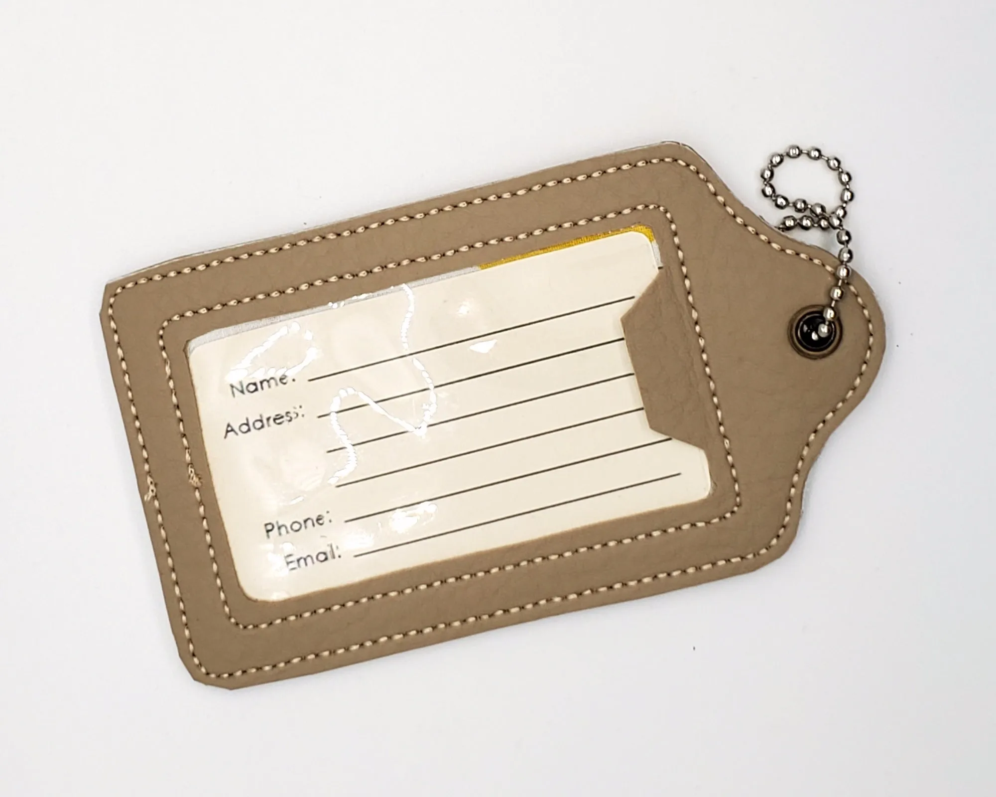 Tan Medical Equipment Luggage Tag with Travel print