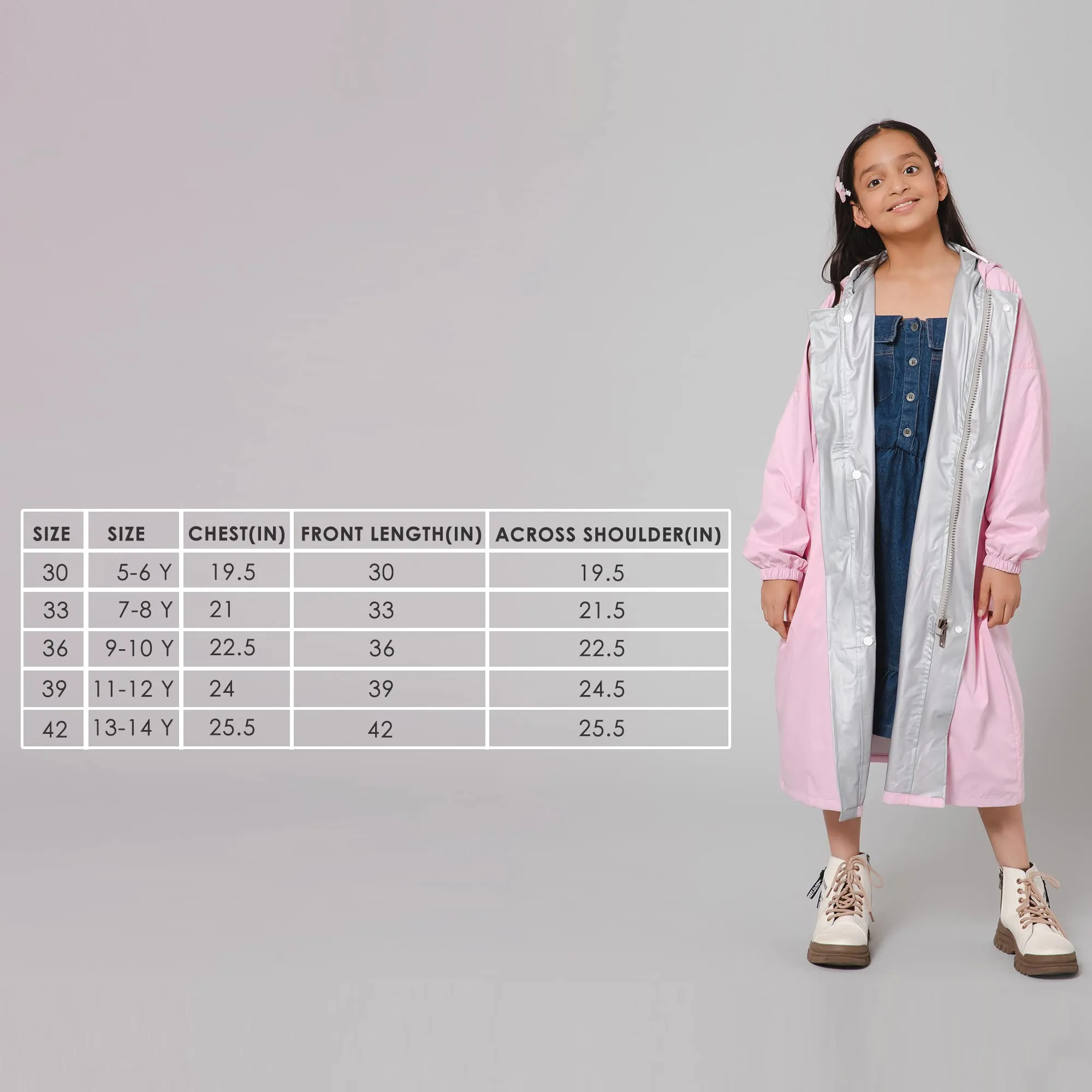 THE CLOWNFISH Cloud Chaser Series Kids Raincoat Waterproof Polyester Double Coating Reversible Longcoat with Hood and Reflector Logo at Back. Printed Plastic Pouch. Kid Age-7-8 years (Blush Pink)