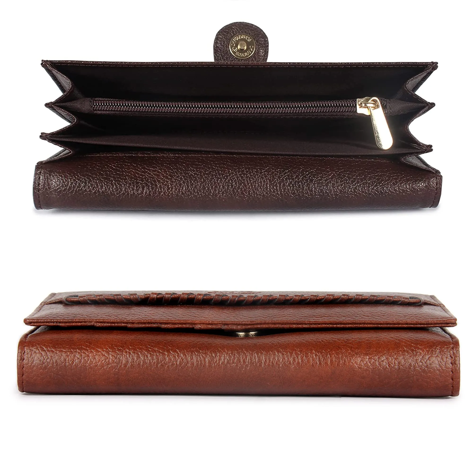 THE CLOWNFISH Combo of 2 Varied Styles Womens Wallet Clutch Ladies Purse with Card Slots & Multiple Compartments (Brown)