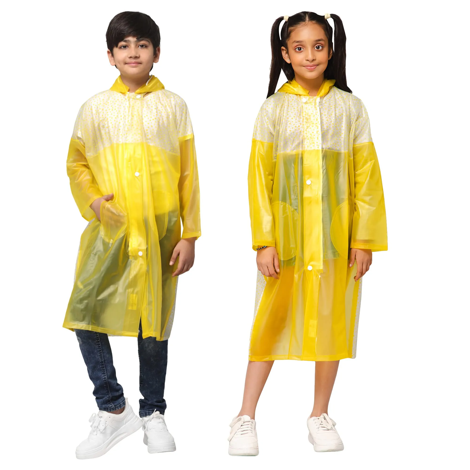 THE CLOWNFISH Drip Dude Series Unisex Kids Waterproof Single Layer PVC Longcoat/Raincoat with Adjustable Hood. Age-3-4 Years (Lemon Yellow)