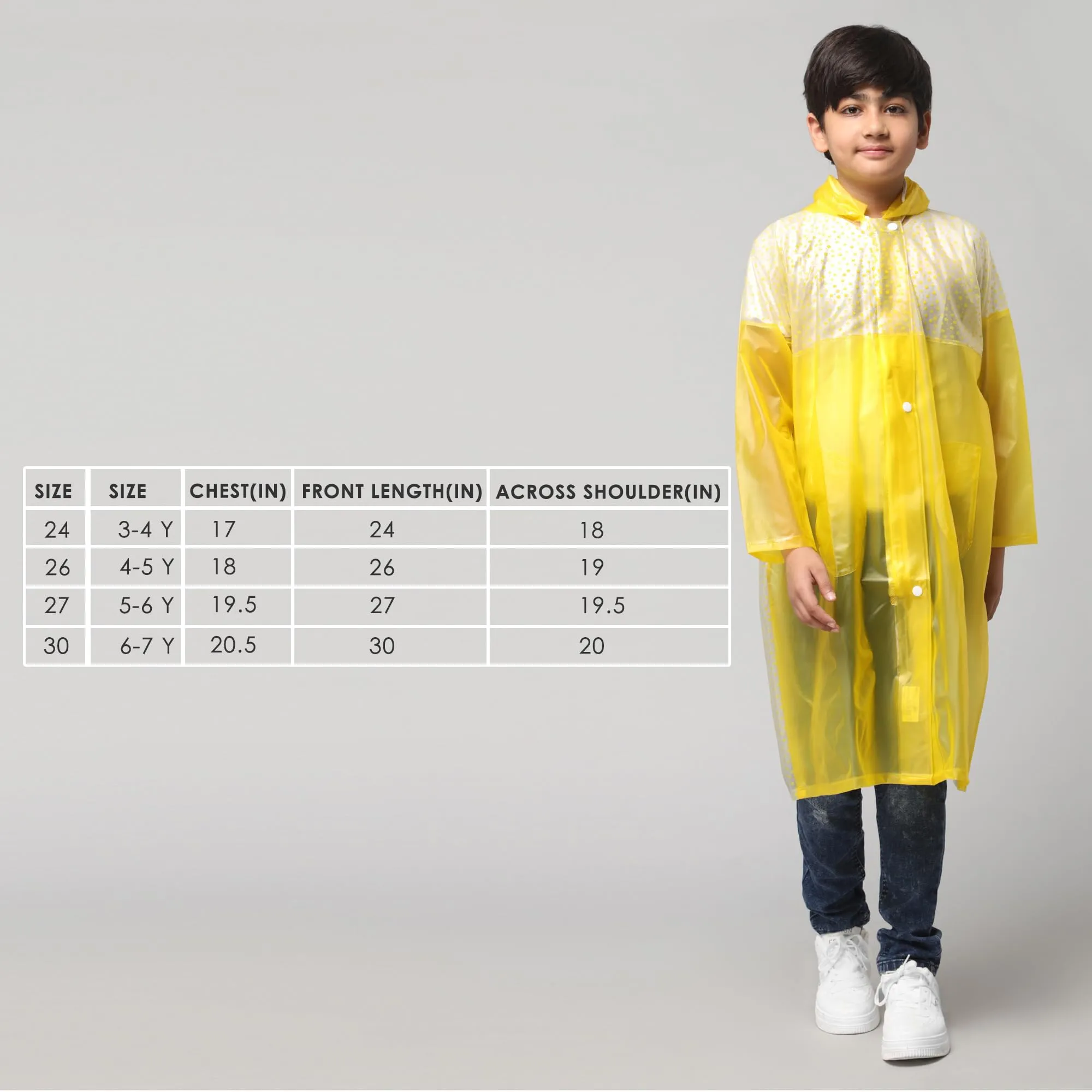 THE CLOWNFISH Drip Dude Series Unisex Kids Waterproof Single Layer PVC Longcoat/Raincoat with Adjustable Hood. Age-3-4 Years (Lemon Yellow)