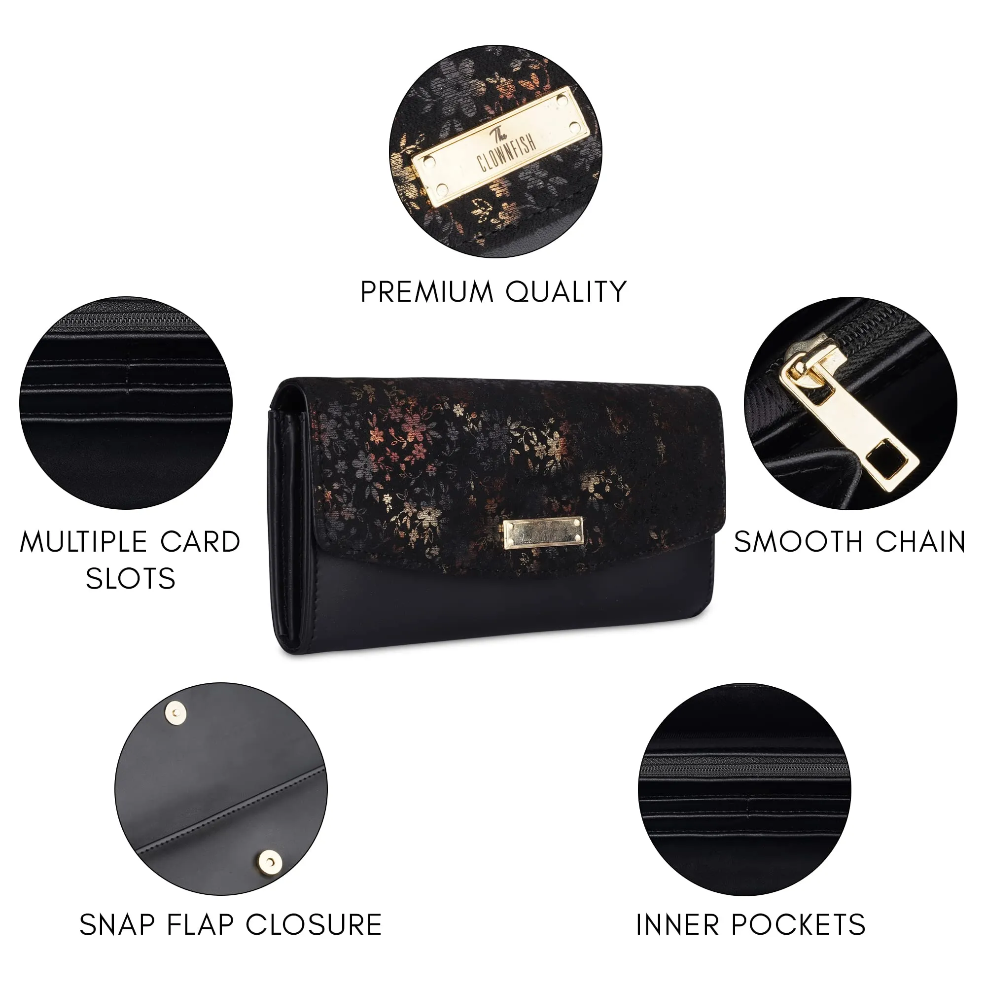 THE CLOWNFISH Katherine Collection Faux Leather Zip Around Style Womens Wallet Clutch Handheld Ladies Purse with Multiple Card Holders (Navy Blue)