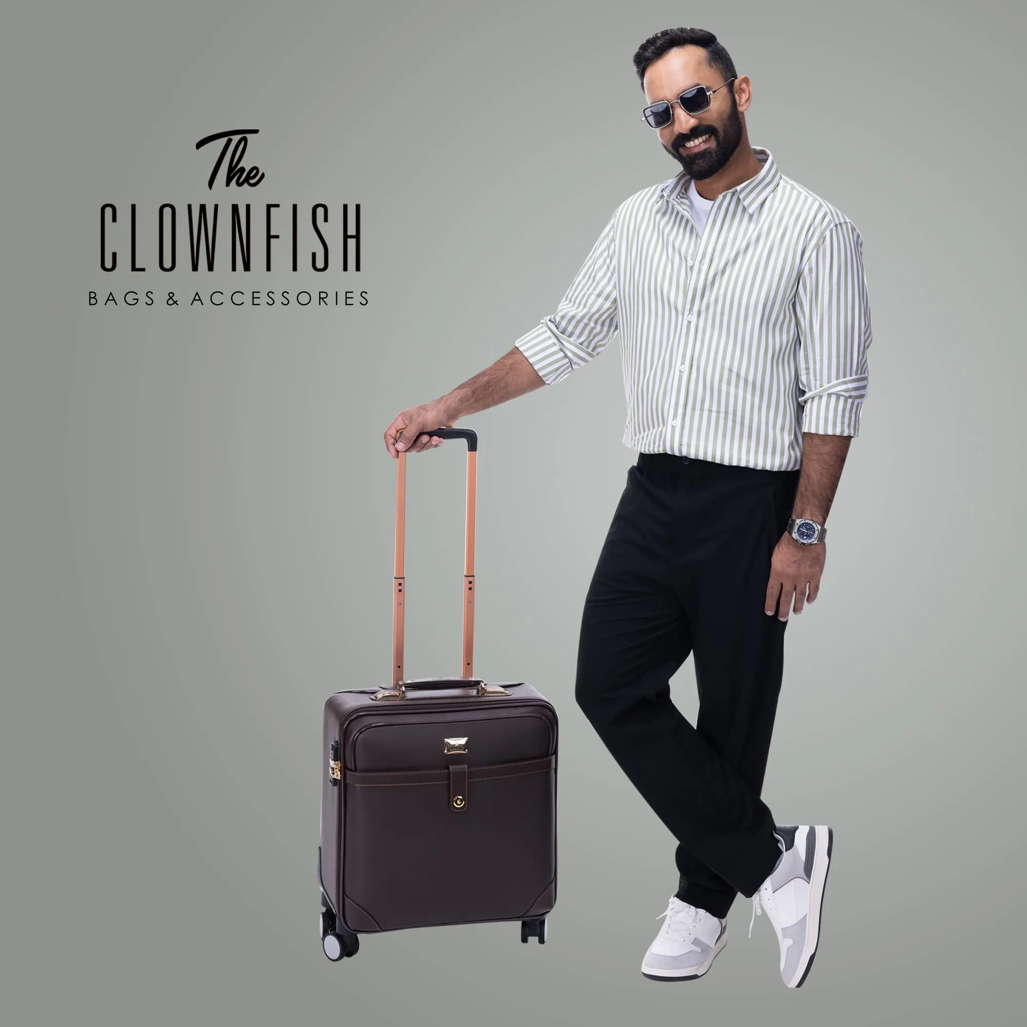 THE CLOWNFISH Luxury Cabin Luggage Suitcase | Trolley Bag | Faux Leather Cabin Bag for Travel | Small Size Soft Case Overnighter Travel Bag | Brown Laptop Trolley Bag