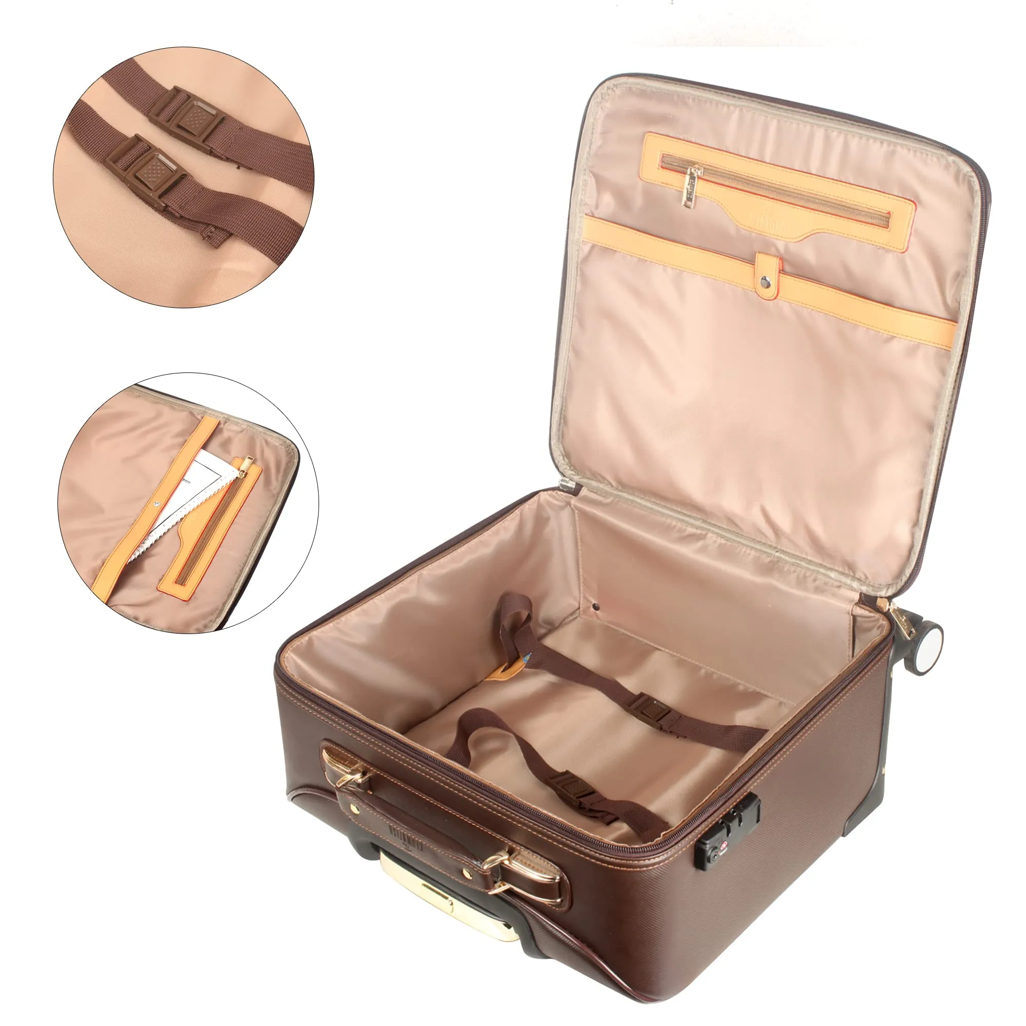 THE CLOWNFISH Luxury Cabin Luggage Suitcase | Trolley Bag | Faux Leather Cabin Bag for Travel | Small Size Soft Case Overnighter Travel Bag | Brown Laptop Trolley Bag