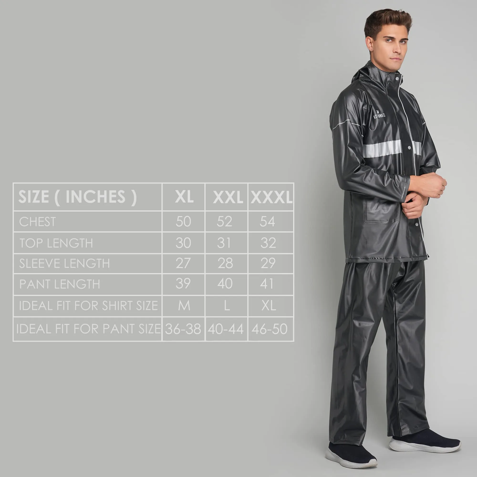 THE CLOWNFISH Rain Coat for Men Waterproof for Bike Raincoat for Men with Hood PVC Material. Set of Top and Bottom. Azure Pro Series (Black, X-Large)