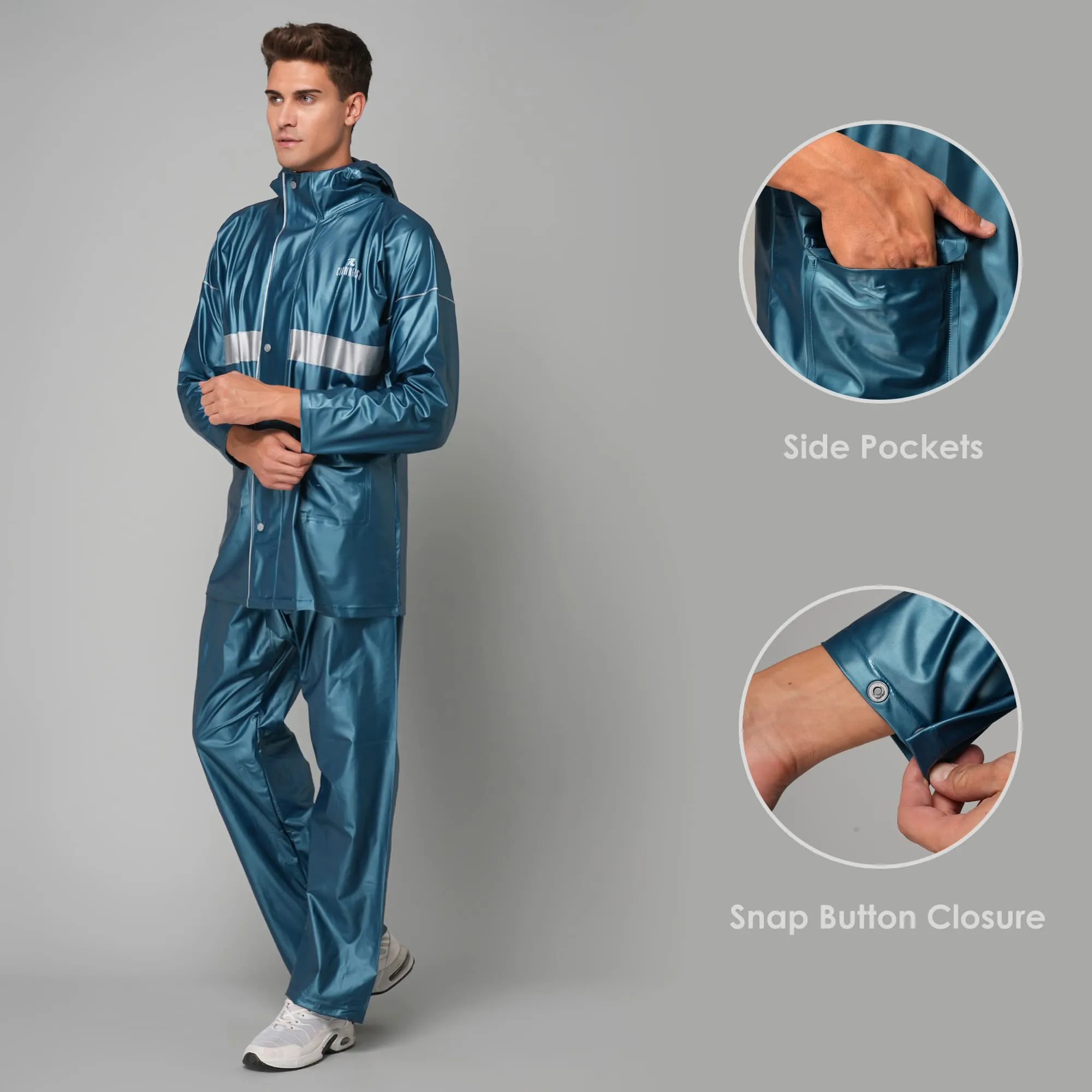 THE CLOWNFISH Rain Coat for Men Waterproof for Bike Raincoat for Men with Hood PVC Material. Set of Top and Bottom. Azure Pro Series (Bright Turquoise, XXX-Large)