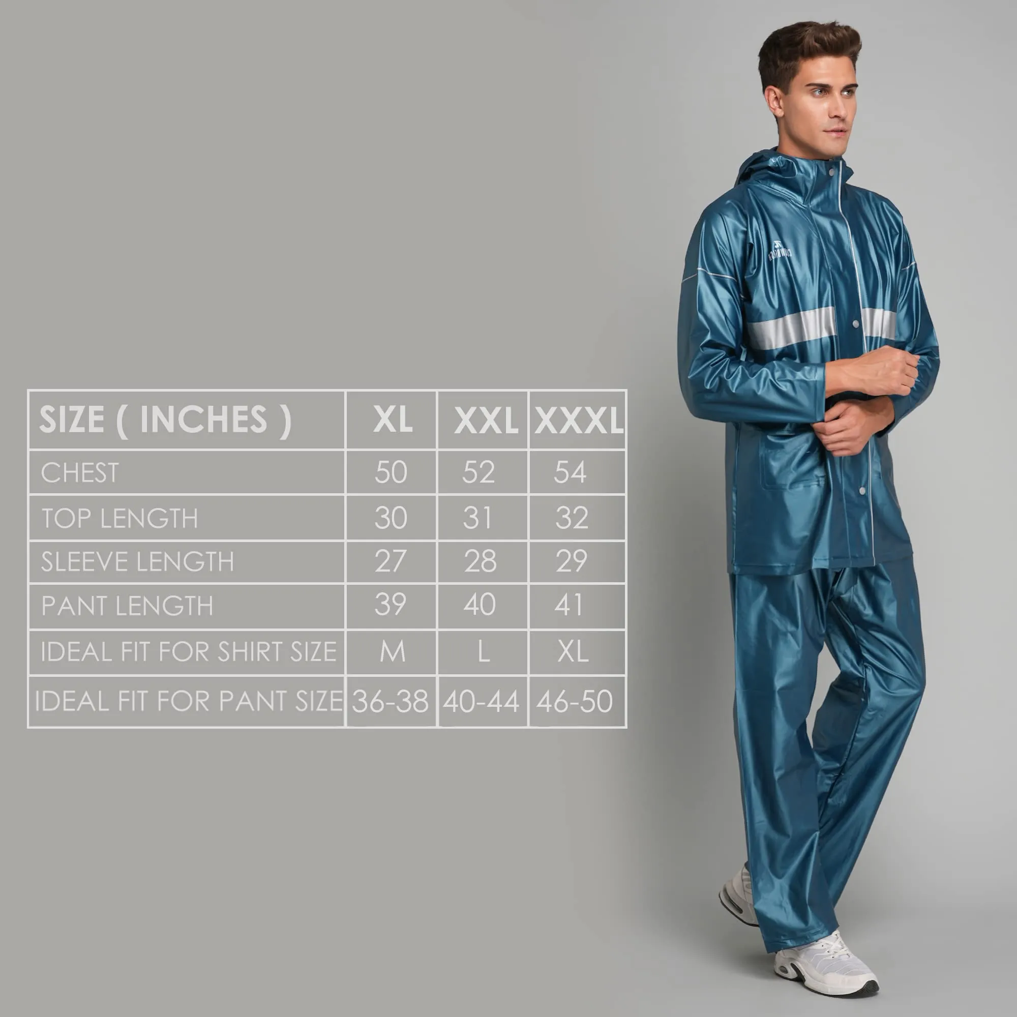 THE CLOWNFISH Rain Coat for Men Waterproof for Bike Raincoat for Men with Hood PVC Material. Set of Top and Bottom. Azure Pro Series (Bright Turquoise, XXX-Large)