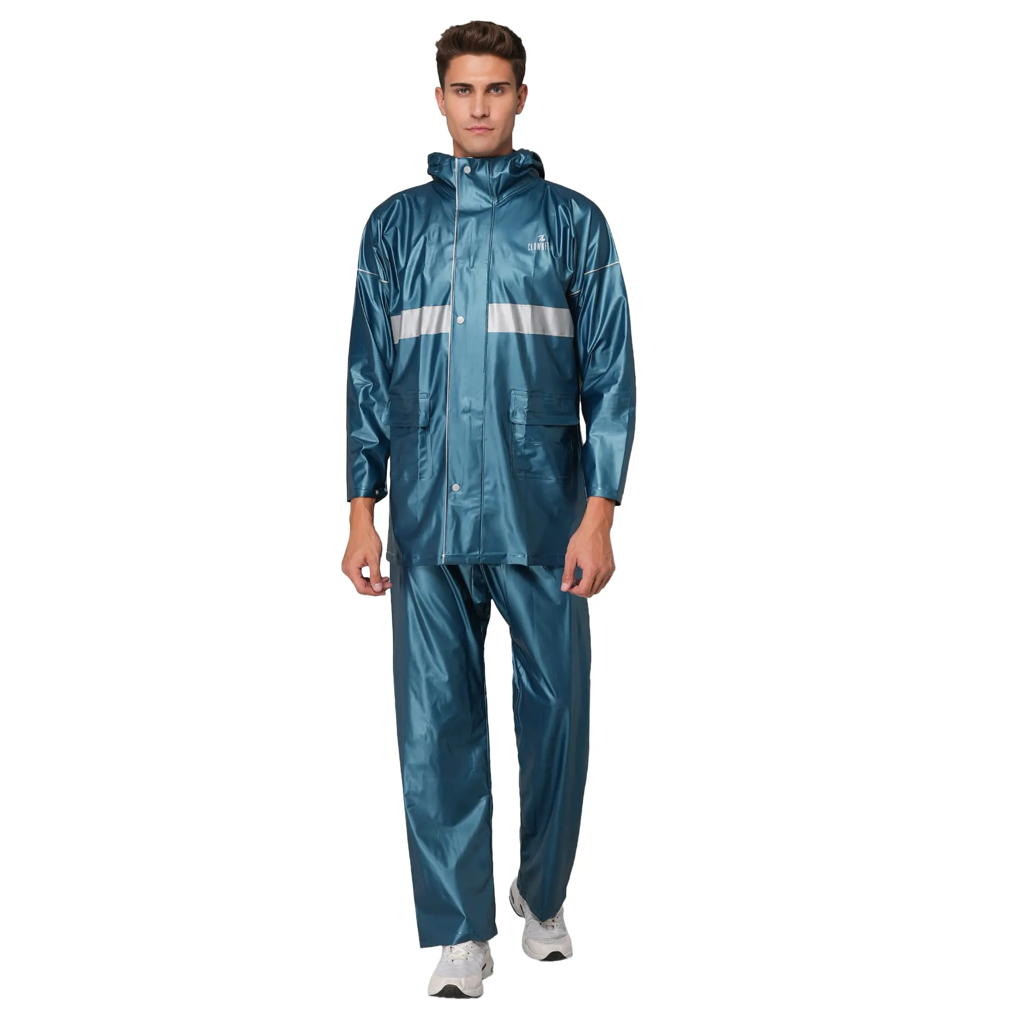 THE CLOWNFISH Rain Coat for Men Waterproof for Bike Raincoat for Men with Hood PVC Material. Set of Top and Bottom. Azure Pro Series (Bright Turquoise, XXX-Large)