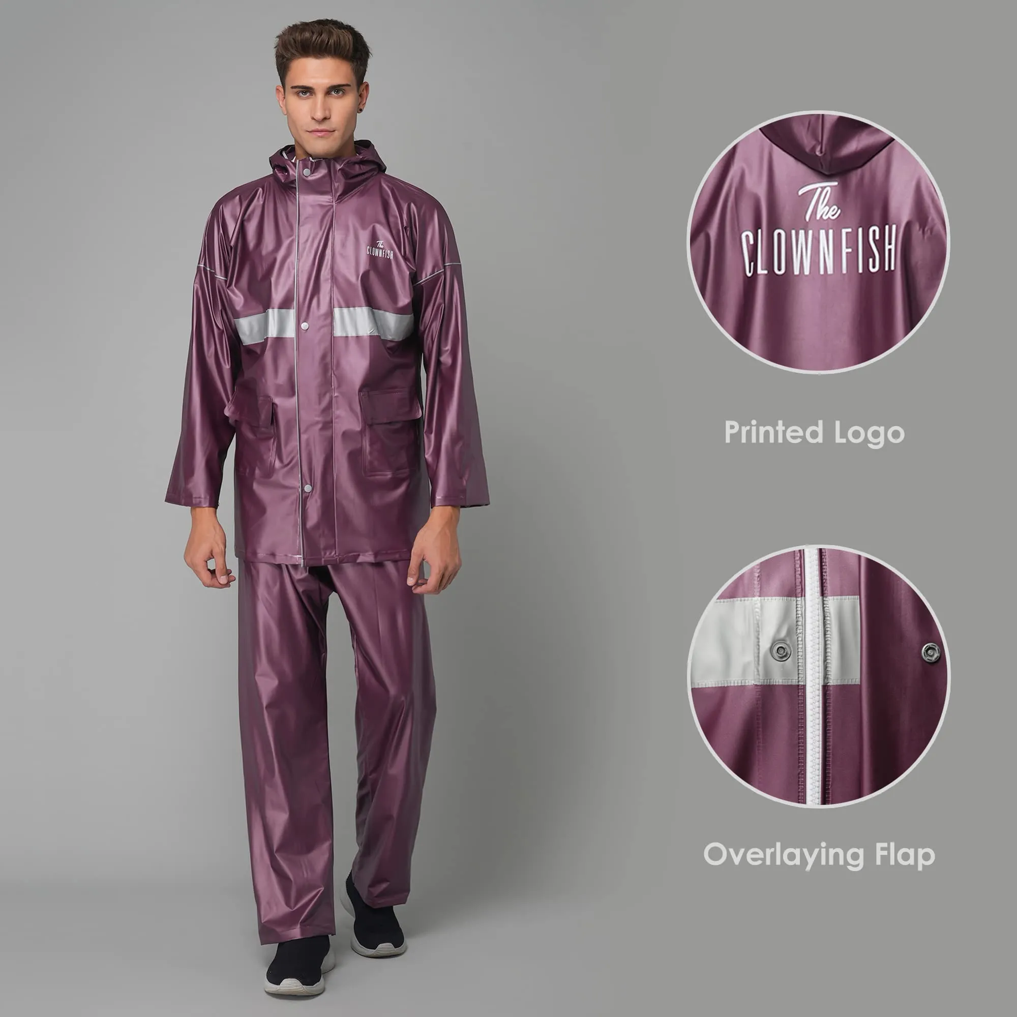 THE CLOWNFISH Rain Coat for Men Waterproof for Bike Raincoat for Men with Hood PVC Material. Set of Top and Bottom. Azure Pro Series (Burgundy, X-Large)