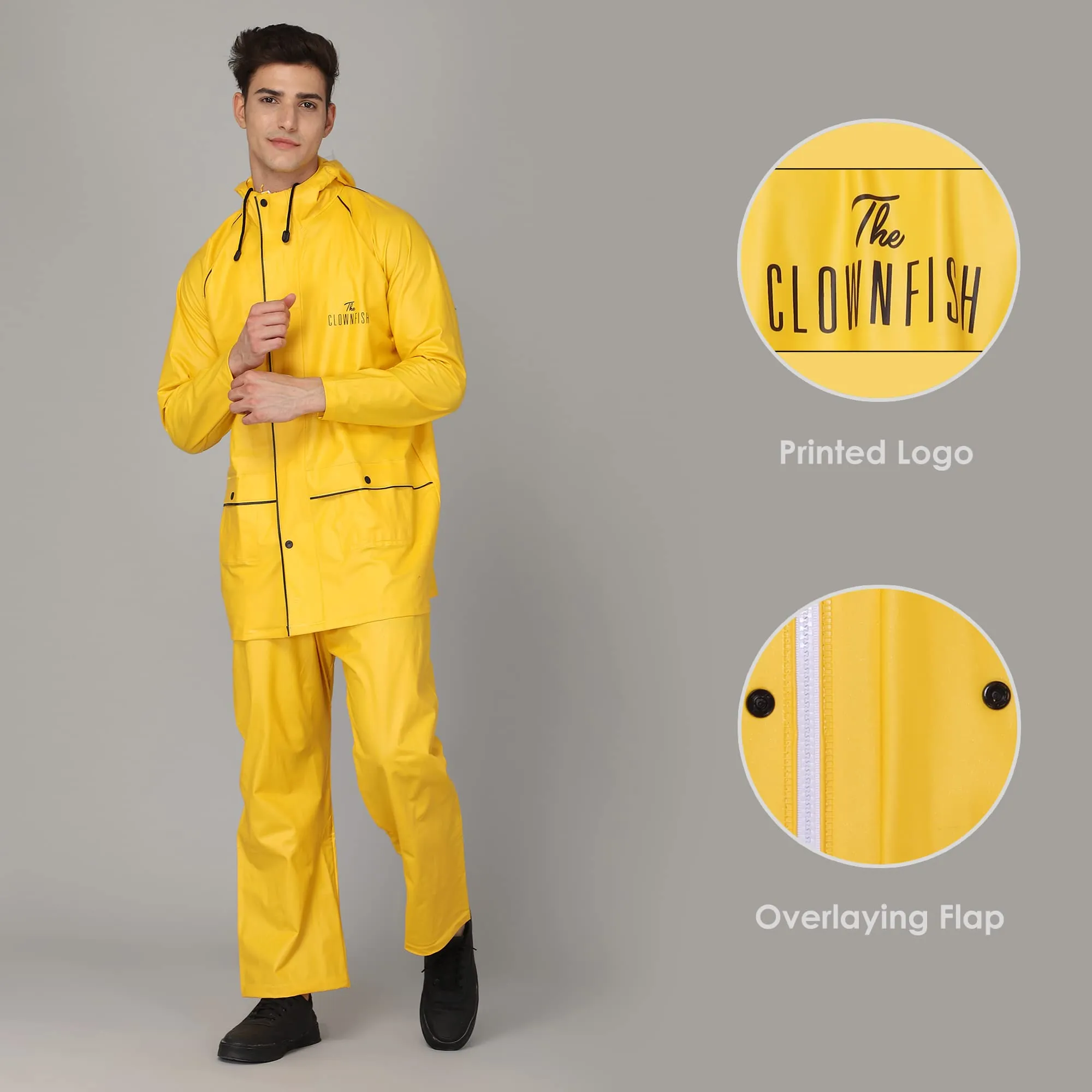 THE CLOWNFISH Rain Coat for Men Waterproof for Bike Raincoat for Men with Hood PVC Material. Set of Top and Bottom. Azure Pro Series (Sea Green, X-Large)