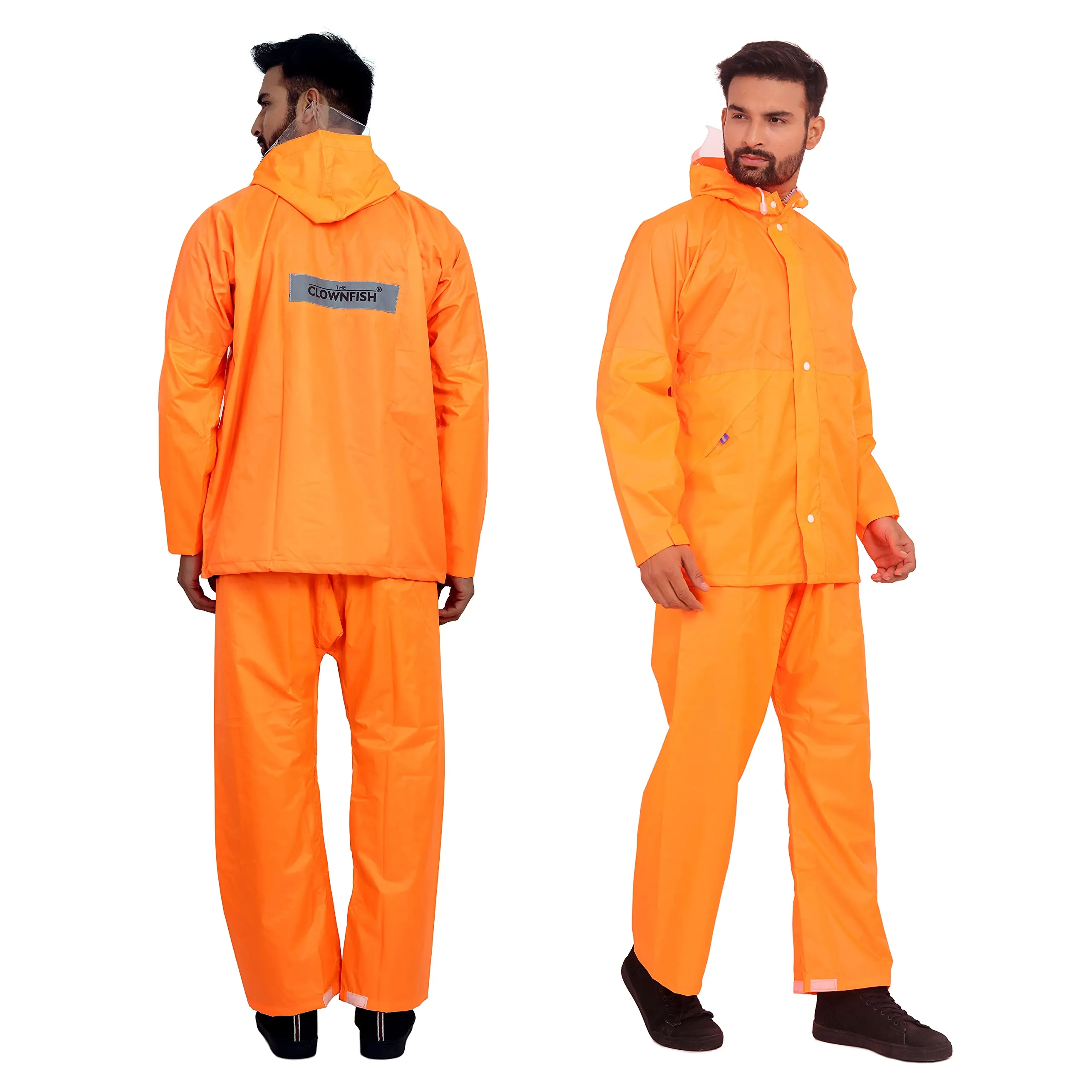 THE CLOWNFISH Rain Coat for Men Waterproof for Bike Raincoat for Men with Hood. Set of Top and Bottom. Classic Series (Orange, XX-Large)