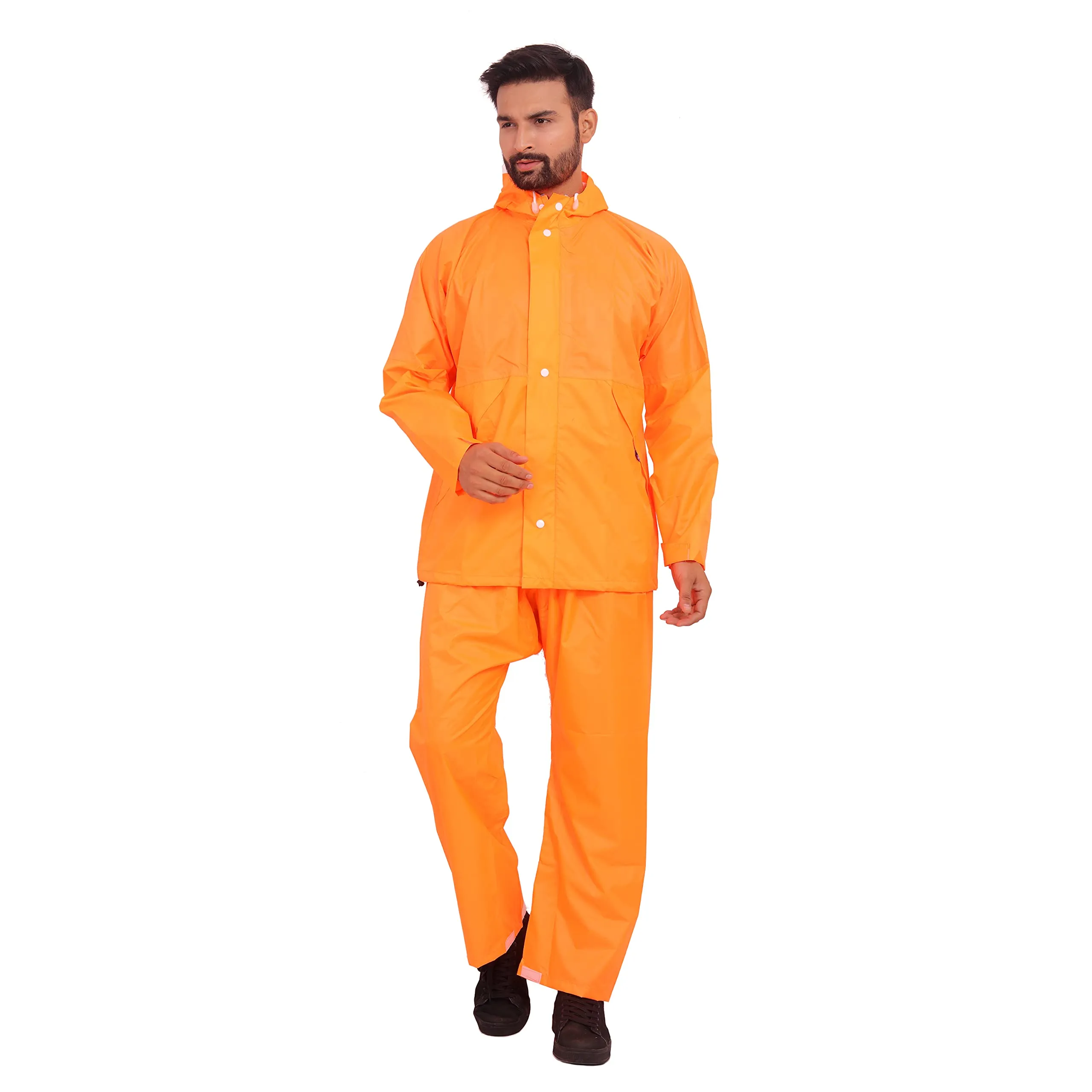 THE CLOWNFISH Rain Coat for Men Waterproof for Bike Raincoat for Men with Hood. Set of Top and Bottom. Classic Series (Orange, XX-Large)