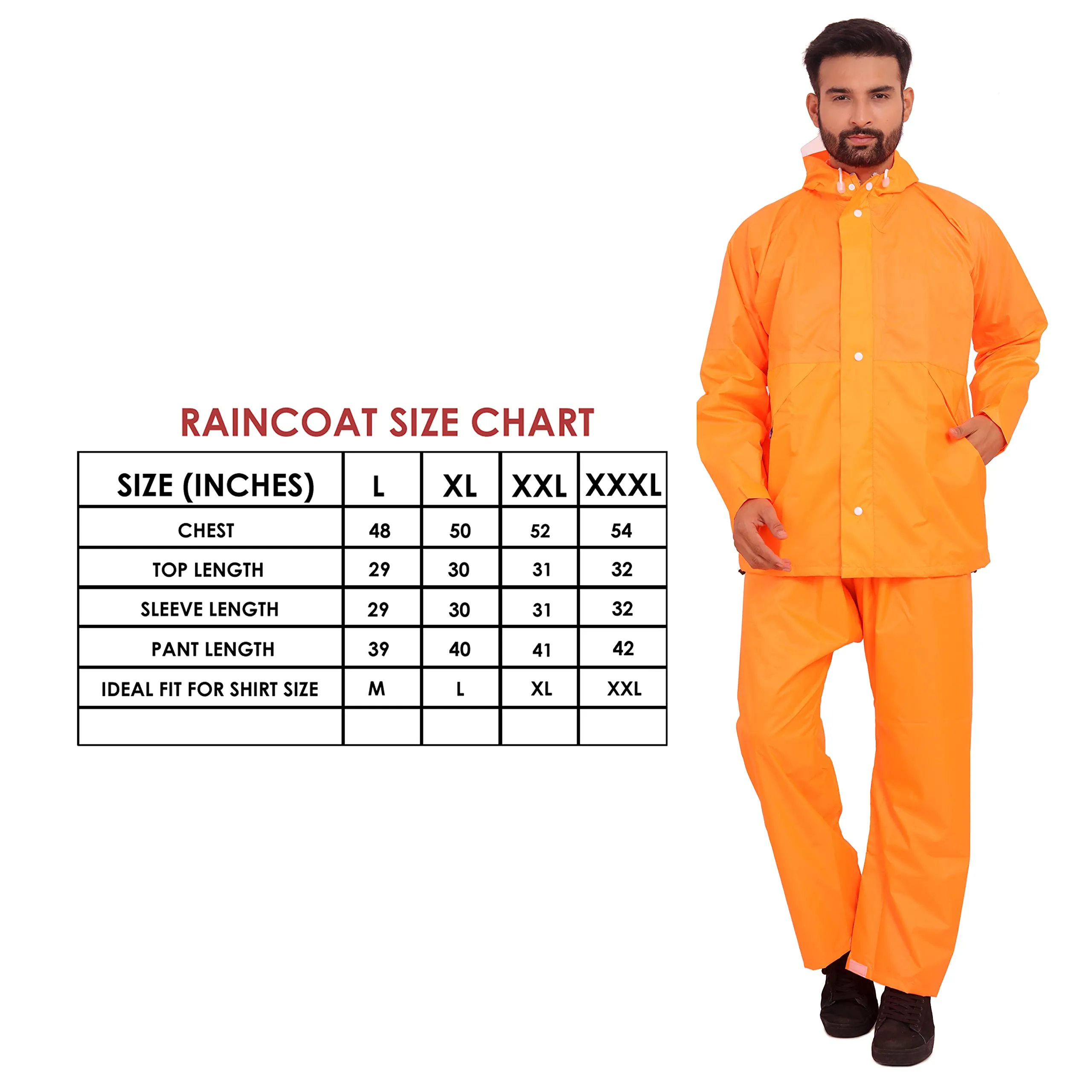 THE CLOWNFISH Rain Coat for Men Waterproof for Bike Raincoat for Men with Hood. Set of Top and Bottom. Classic Series (Orange, XX-Large)