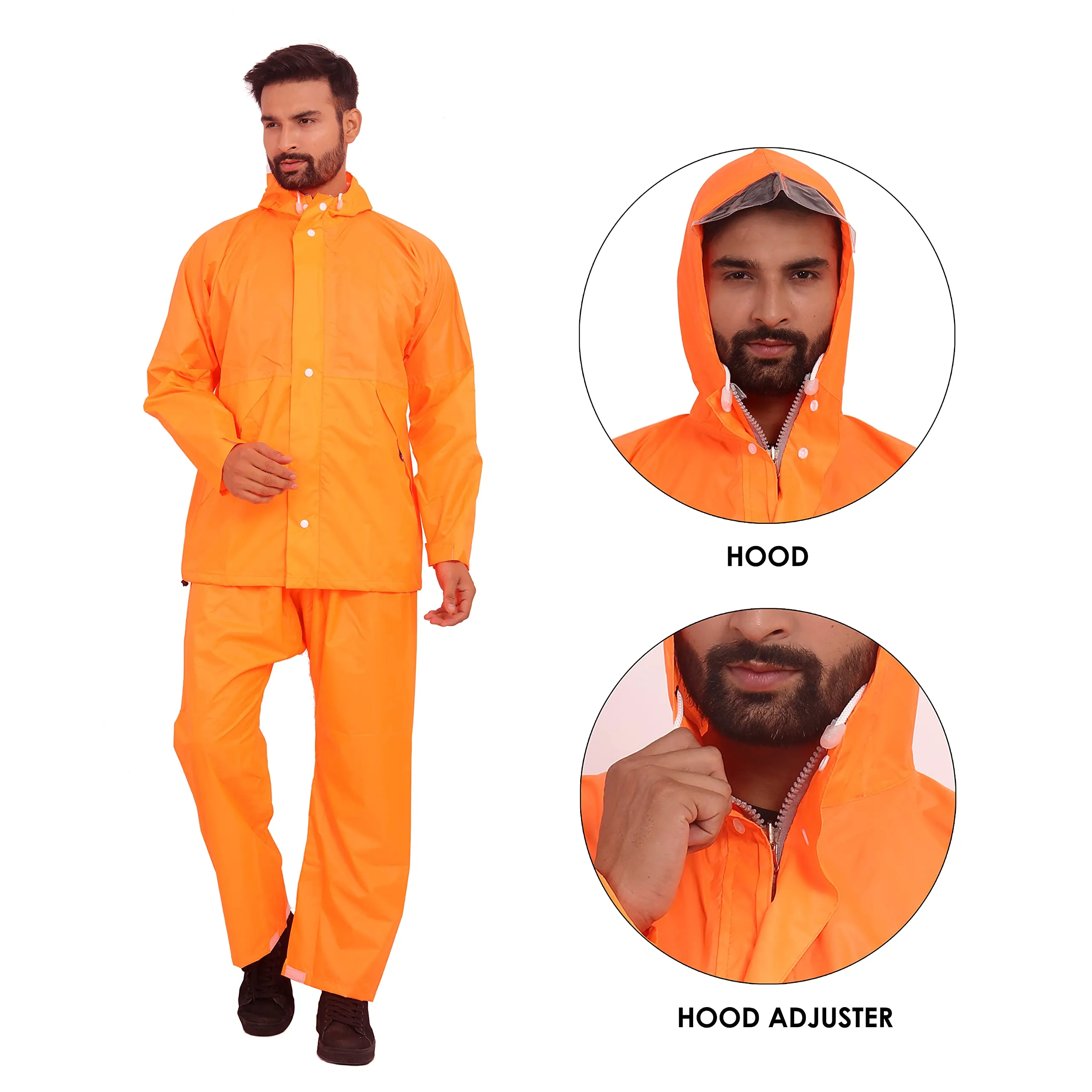 THE CLOWNFISH Rain Coat for Men Waterproof for Bike Raincoat for Men with Hood. Set of Top and Bottom. Classic Series (Orange, XX-Large)