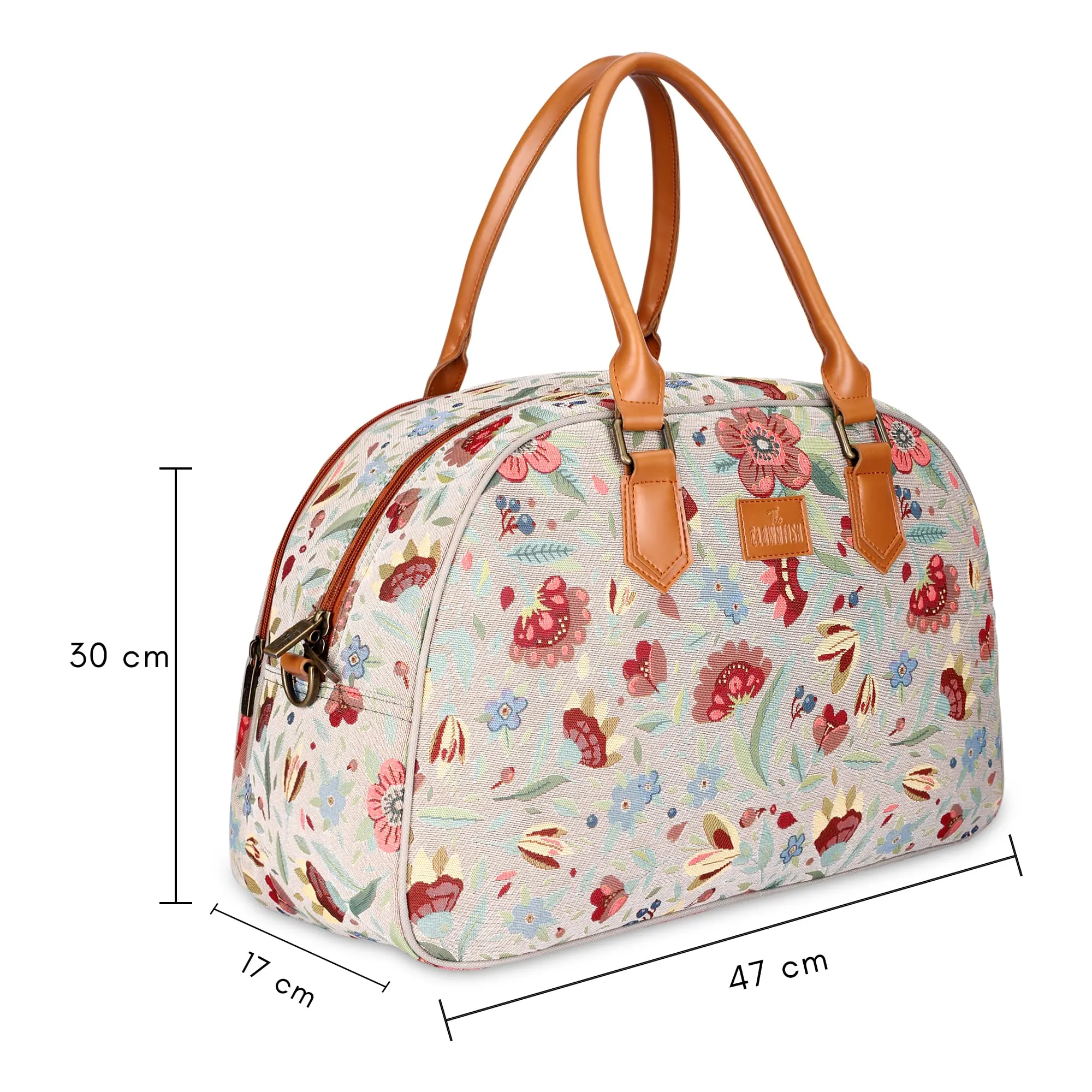 The Clownfish Ziana Series 24 litres Tapestry & Faux Leather Unisex Travel Duffle Bag Luggage Weekender Bag (Sky Blue-Floral)