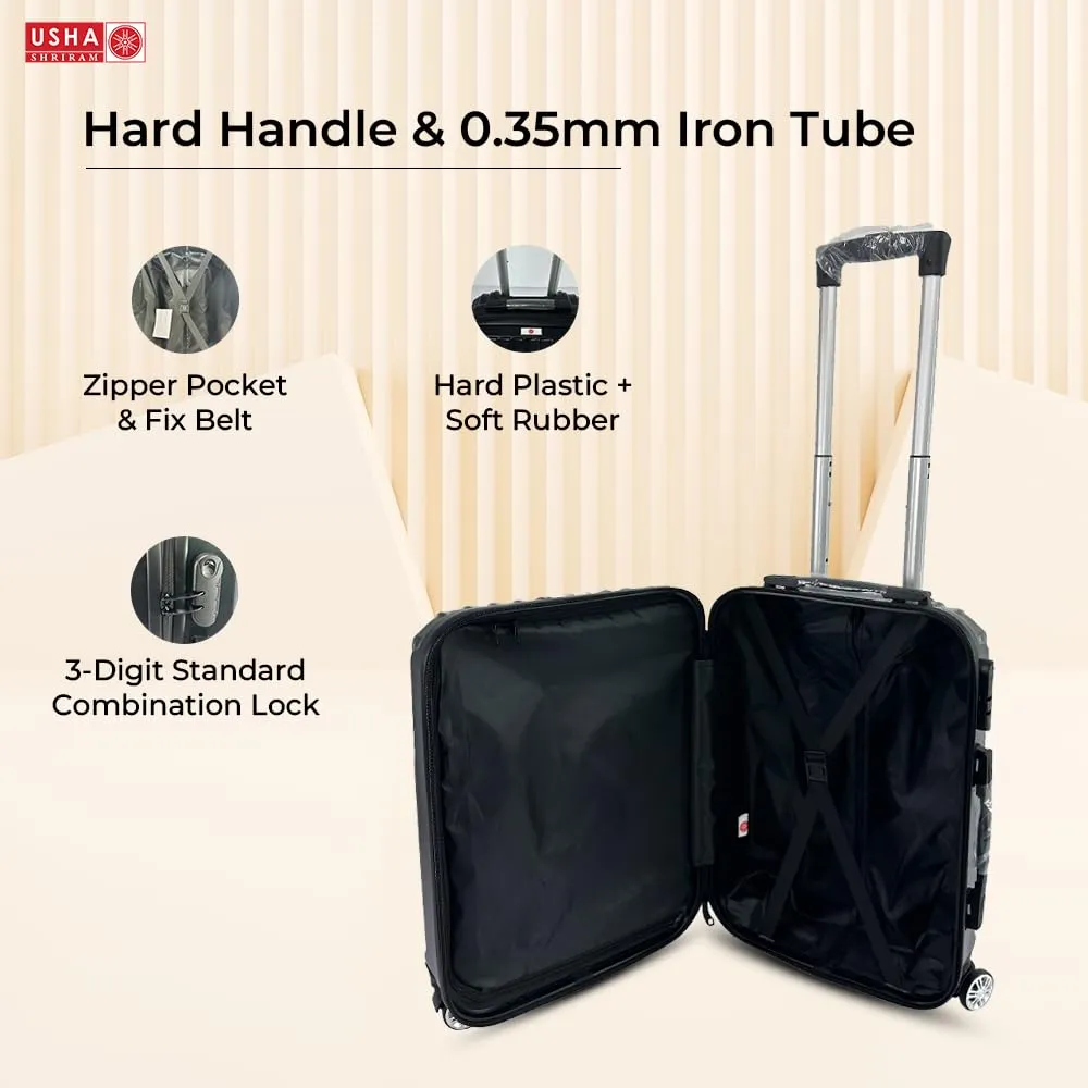 USHA SHRIRAM ABS (Check-in Bag) 24 inch Luggage Bag (65cm) |Trolley Suitcase for Travel | Travel Luggage for Men Women |360 Degree Wheel | Travel Bags for Luggage Trolley Carry On Suitcase (Black)