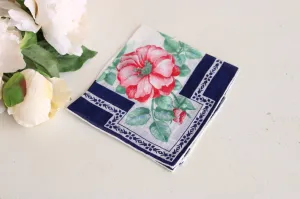 Vintage Red Roses on Navy Blue Hankie