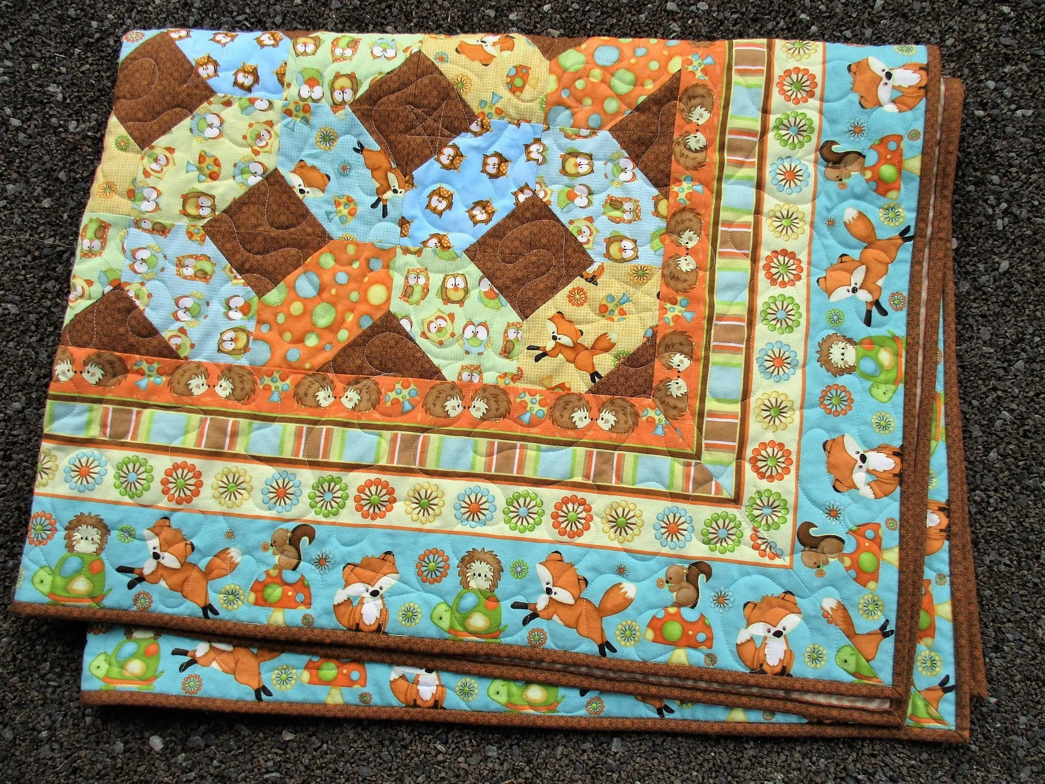 Woodland Animal Baby Quilt, Fall Baby Shower Gift, Cotton Patchwork Crib Blanket